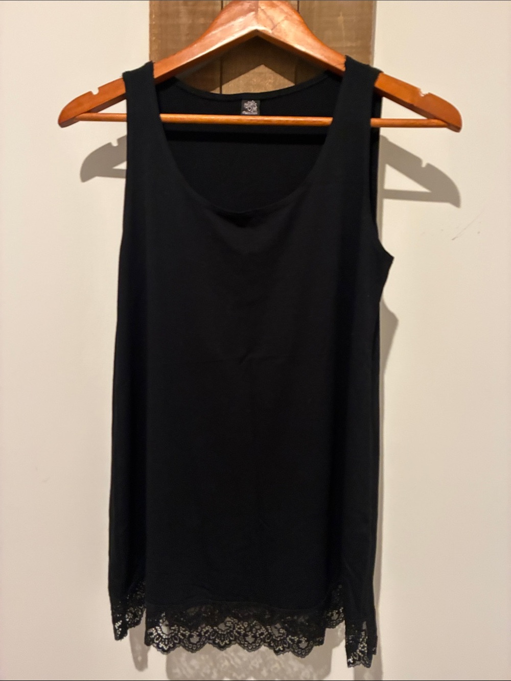 Only Hearts Black Scoop Tank with Lace Hem